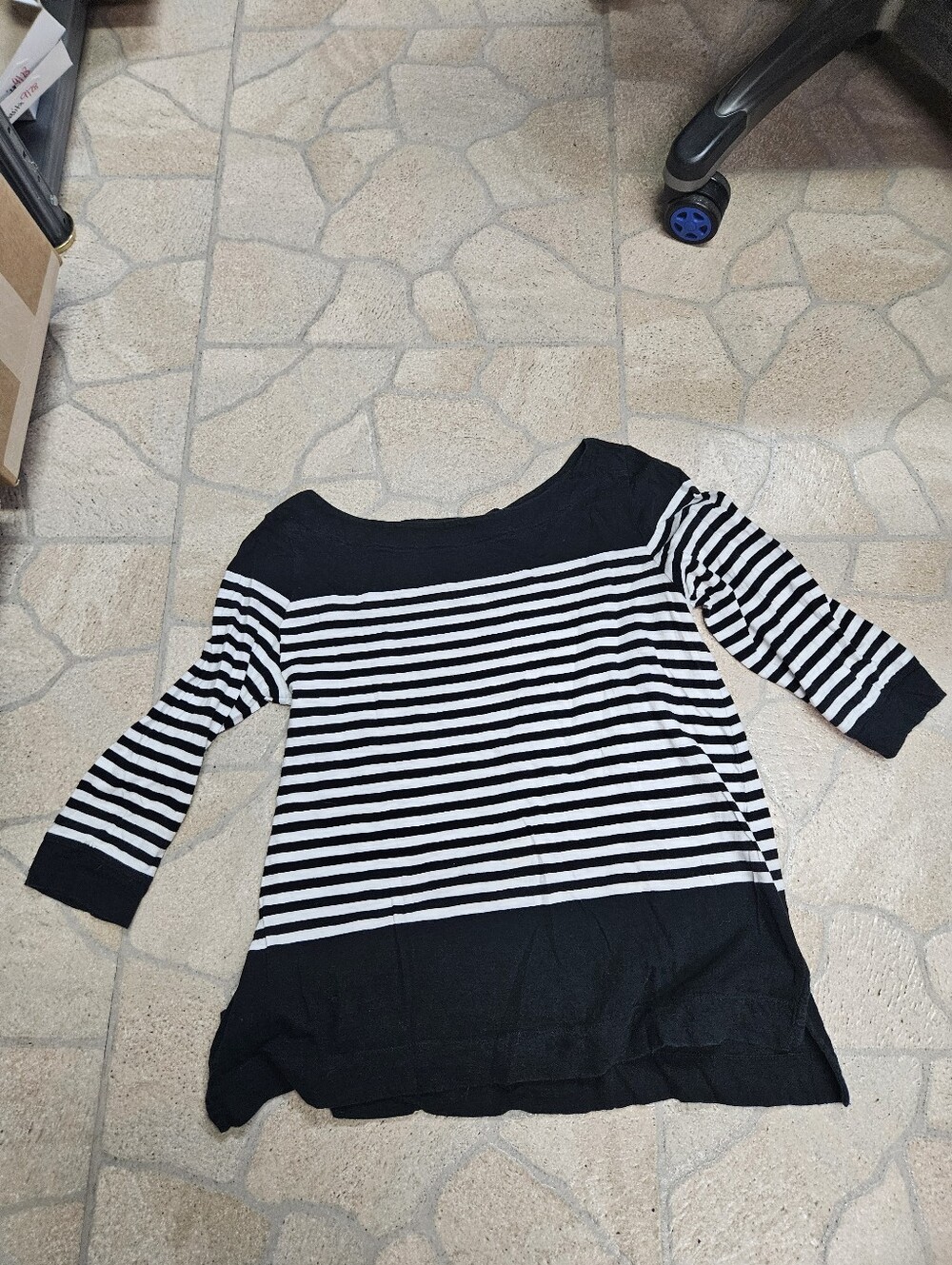 Ann Taylor Black and White Striped Off-the-Shoulder Sweater